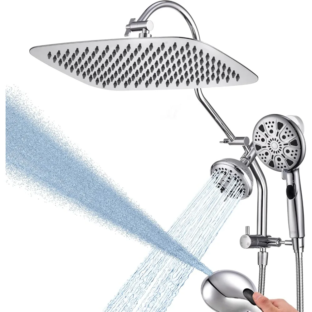 

12 Inch Metal Rain Shower Head Combo with Fixed Massage and 7+2 Function Handheld Sprayer