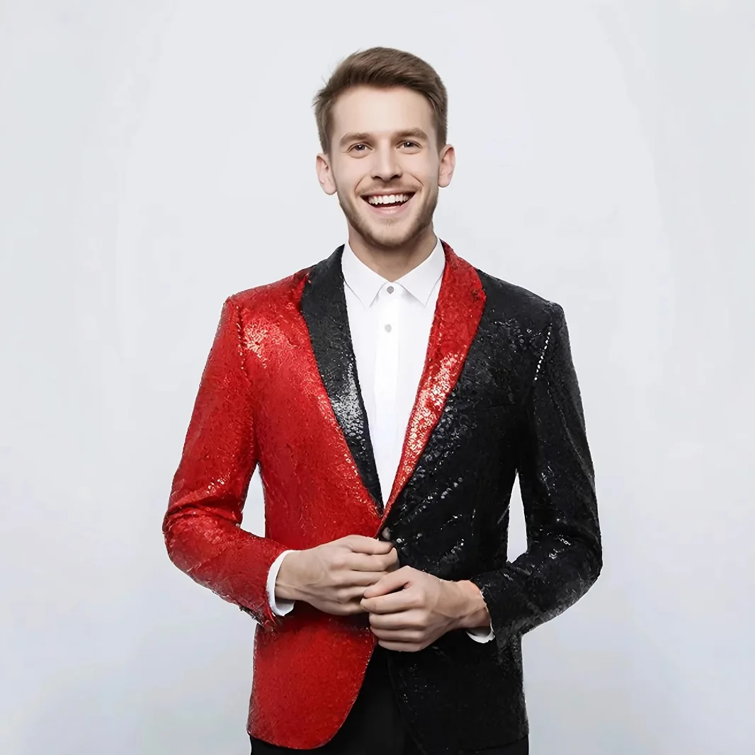 

2025 men's turn-over gold sequins color matching blazer host the master of ceremonies performance studio photo blazer