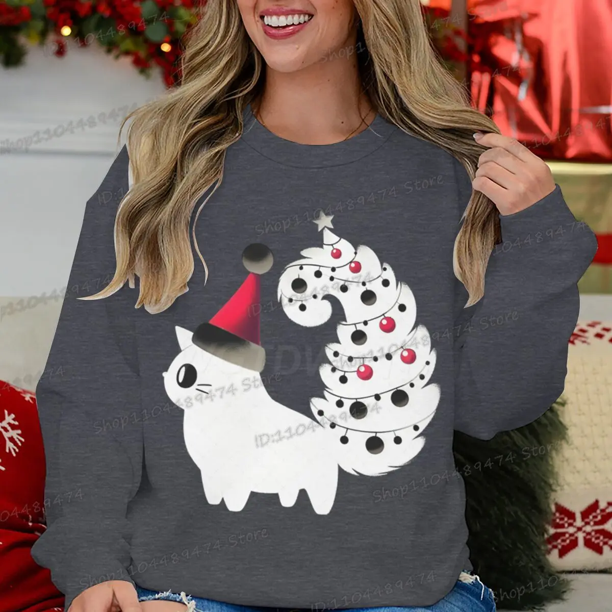 الرجال النساء عيد الميلاد هوديس مضحك الكرتون القط شجرة عيد الميلاد الطباعة طويلة الأكمام الشارع الشهير الجدة للجنسين هدية عيد الميلاد البلوز