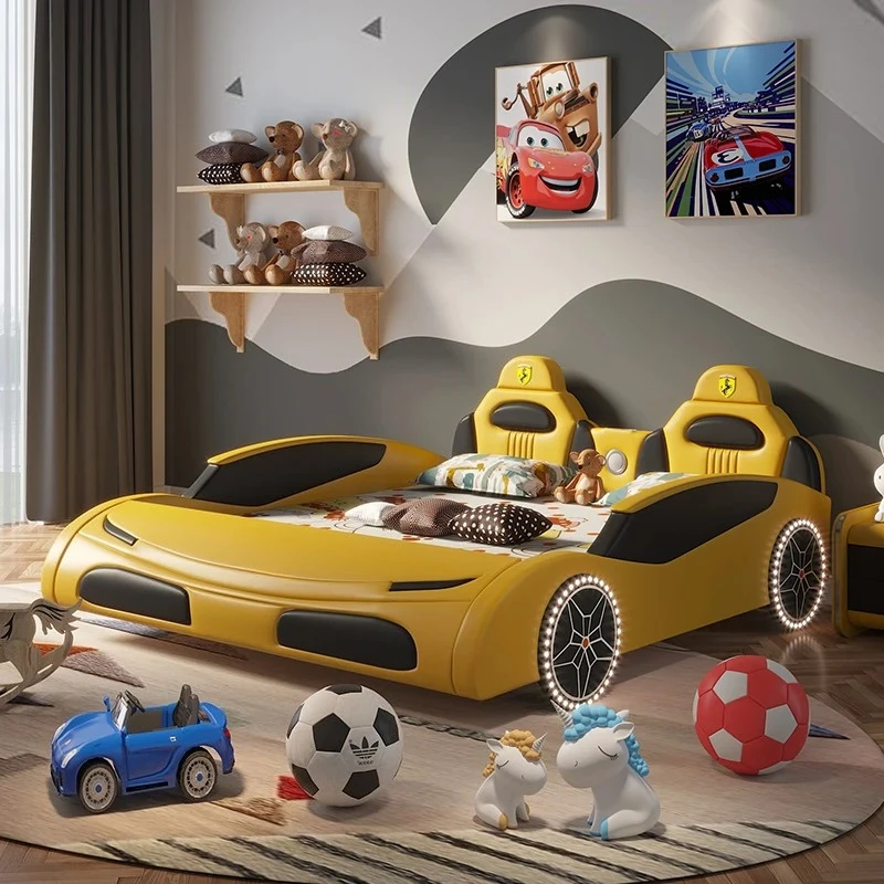 

Детская кровать Ferrari для мальчиков, спортивный автомобиль из цельного дерева, гоночная девочка с ограждением, односпальная кровать для мальчиков 1,5 функций