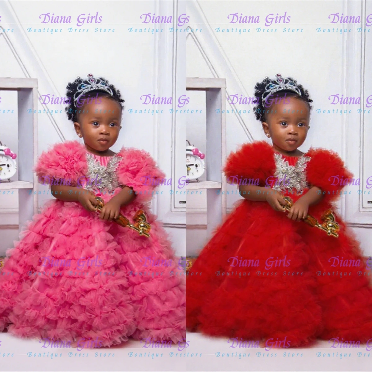 

Quality Lovely Pink Layered Flower Girl Dress Tulle Fluffy With Applique For Princess Kids Birthday Party Evening Ball Gowns