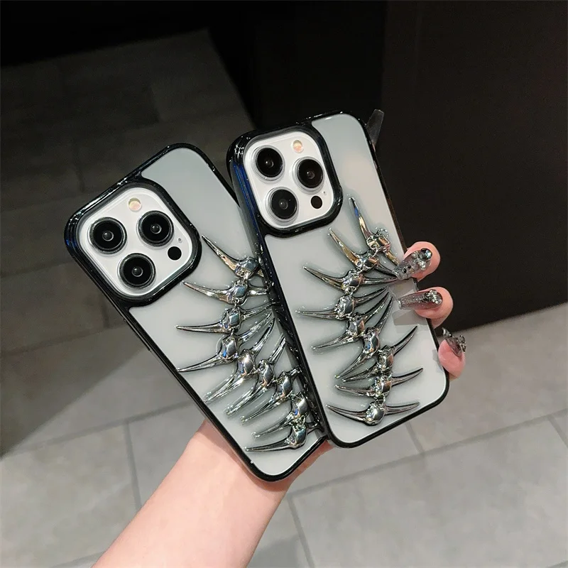 Unique design sense, three-dimensional drip glue fish bone Phone Case For iPhone 11 12 13 14 15 16 pro max