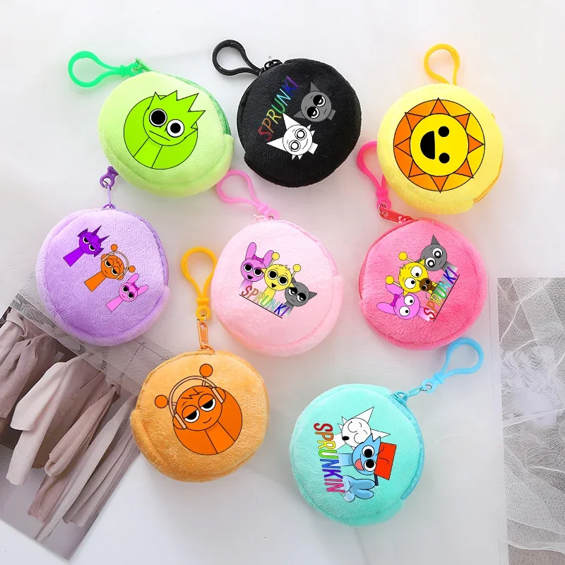 Sprunki Round Coin Purse League Legends Anime Plush Wallet Mini Zipper Purse Boys Girls Small Money Bag Keychain Pouch Kid Gifts