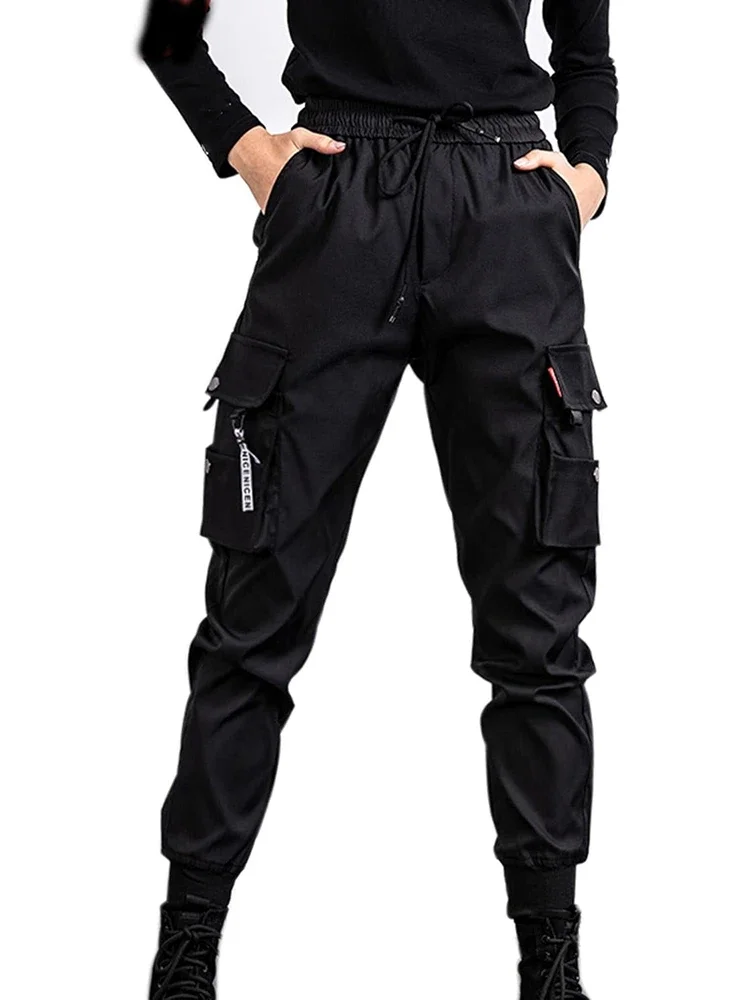 Damskie spodnie Y2K Black Cargo z dużymi kieszeniami Casual Joggers for Sports and Streetwear Fashion Ankle Banded Hip Hop Sweatpants