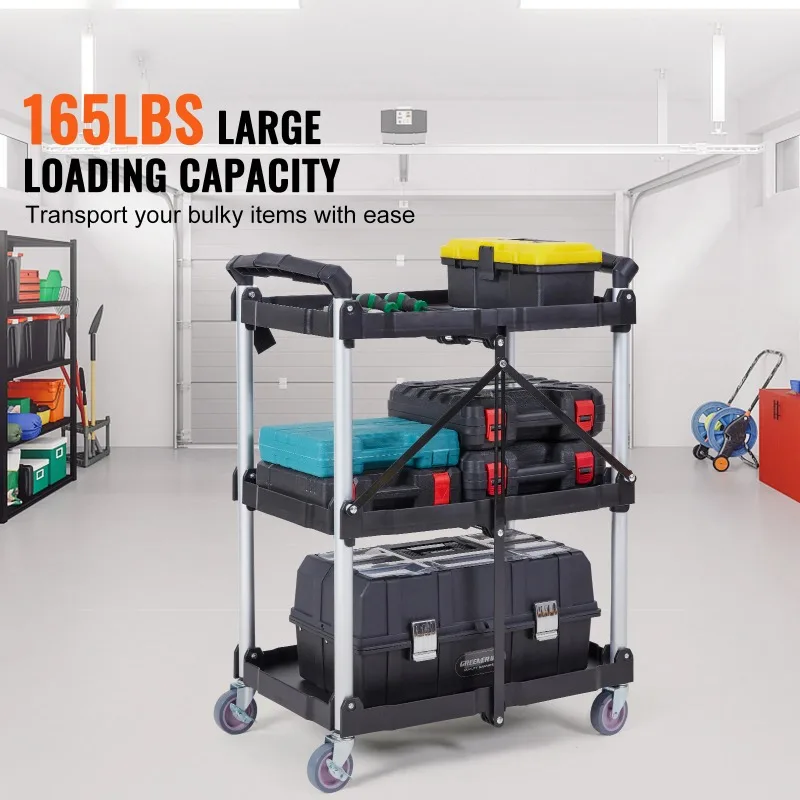 SucceBuy 3 Tier Folding Rolling Utility Cart Storage Shelf Movable Gap Rack Serving Cart Slide Organizer for Kitchen Bathroom