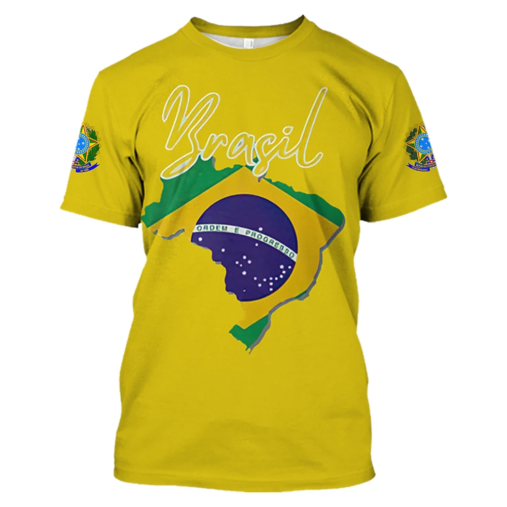 Brazilian Flag Men's T-shirt Outdoor Sports Street O Necek Pullover Streetwear Casual Short Sleeve Top Tee Oversized 3D Clothing