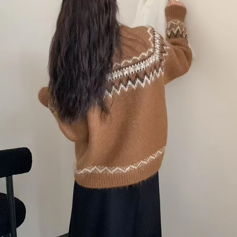 Cardigan Chic à manches longues et col ras du cou pour femme, vêtement d'extérieur Vintage décontracté de Style coréen, nouvelle collection automne hiver