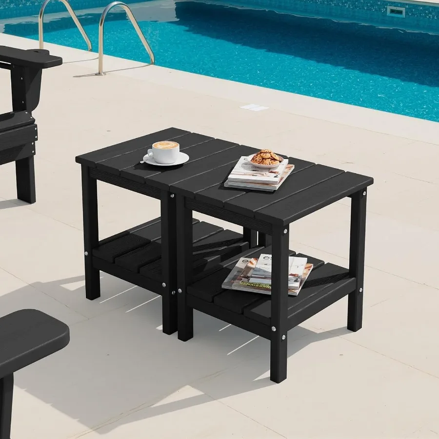 2-Tier HDPE Outdoor Side Tables Set of 2, Weatherproof Rectangular Adirondack Side Table