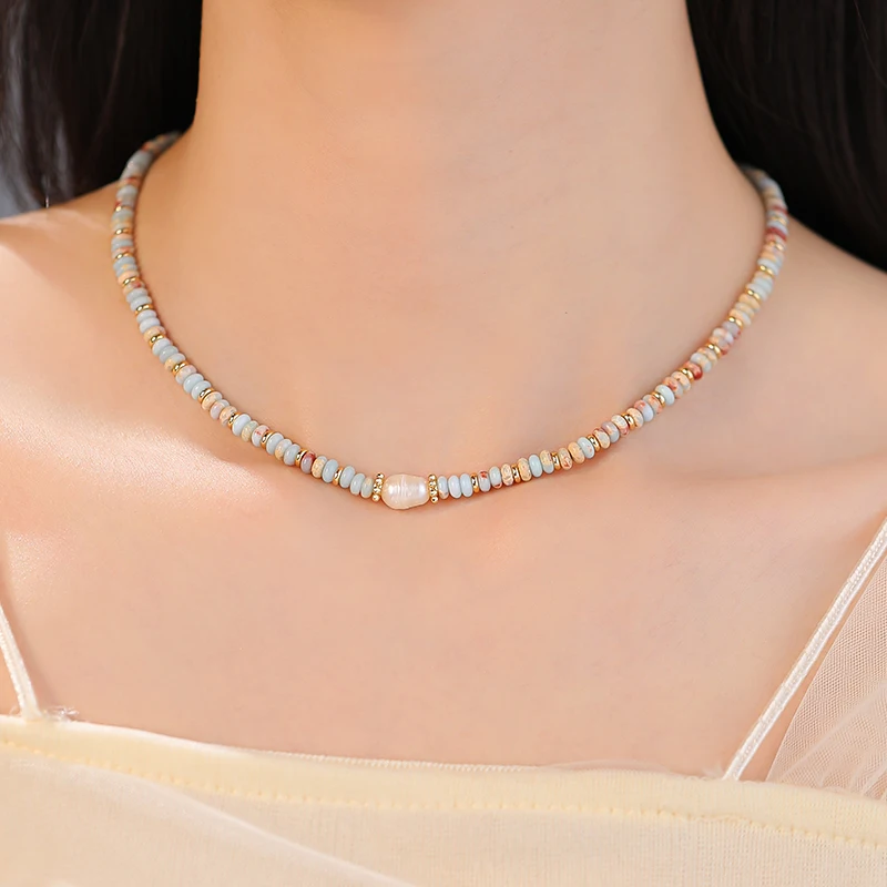 Reine handgemachte gewebte Natursteinperlenkette Perlenanhänger Halskette Luxuriöse Accessoires für Damenhals Modeschmuck – Detail 11