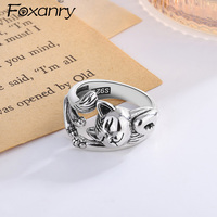 Foxanry Silver Color Lucky Cat Rings For Women Couples Fashion Creative Design Cute Exquisite Birthday Jewelry Gifts Wholesale