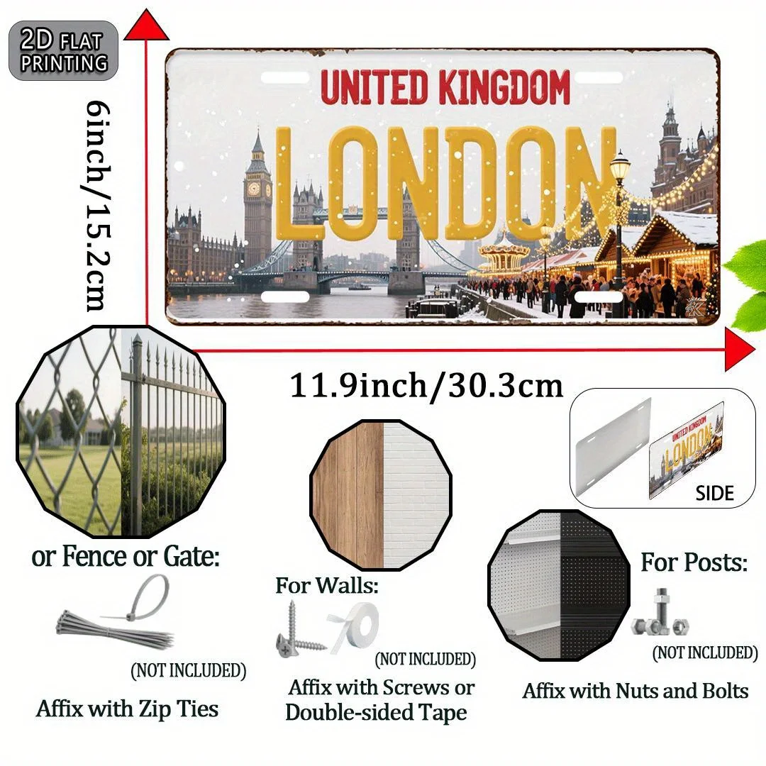 2D Flat, 1pc Vintage Metal Sign Featuring Big Ben And Iconic London Landmarks - Retro Decor Made from Heavy-Duty Aluminum (11.9X