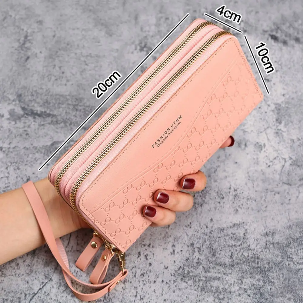대용량 PU 가죽 케이스 롱 지갑 여성용 지갑 클러치 지퍼 포켓 카드 홀더