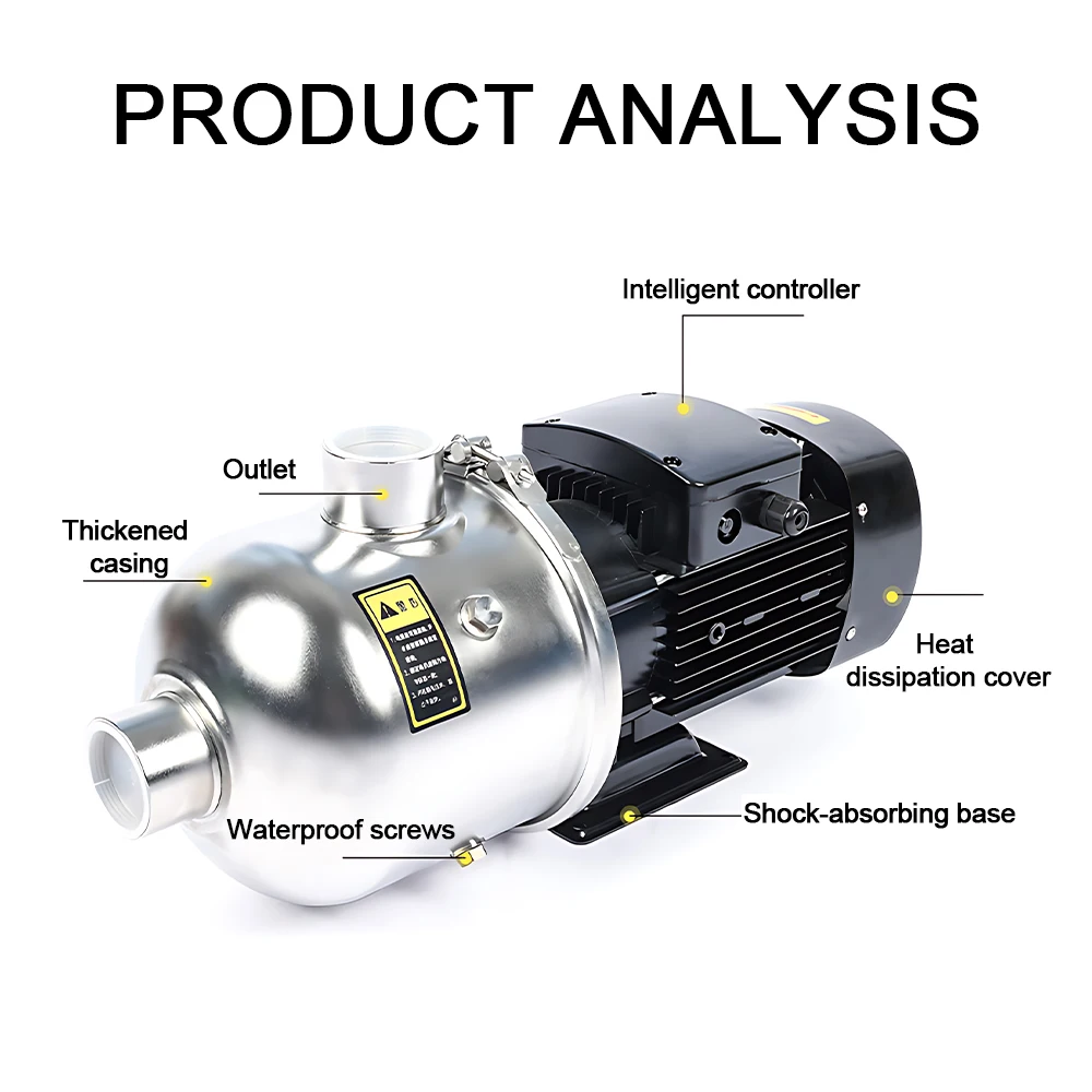 Multi-Stage Booster Pump 304 Stainless Steel Silent All Copper Motor Self Priming Household Water Pressure Boost Pump EU