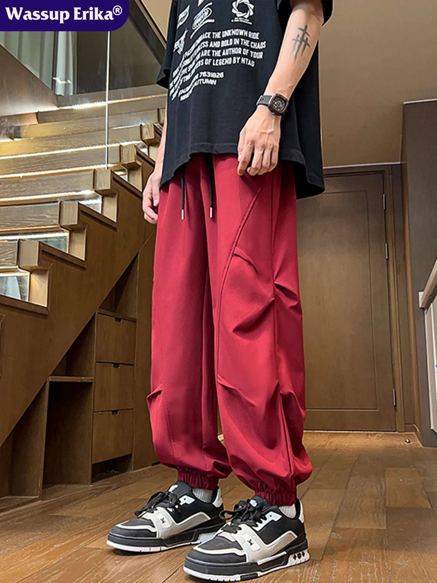 

Wassup Erika Ice Silk Spring Summer Men's Lightweight Sports Cargo Pants Loose Fit Long Trousers with Dstring And kets