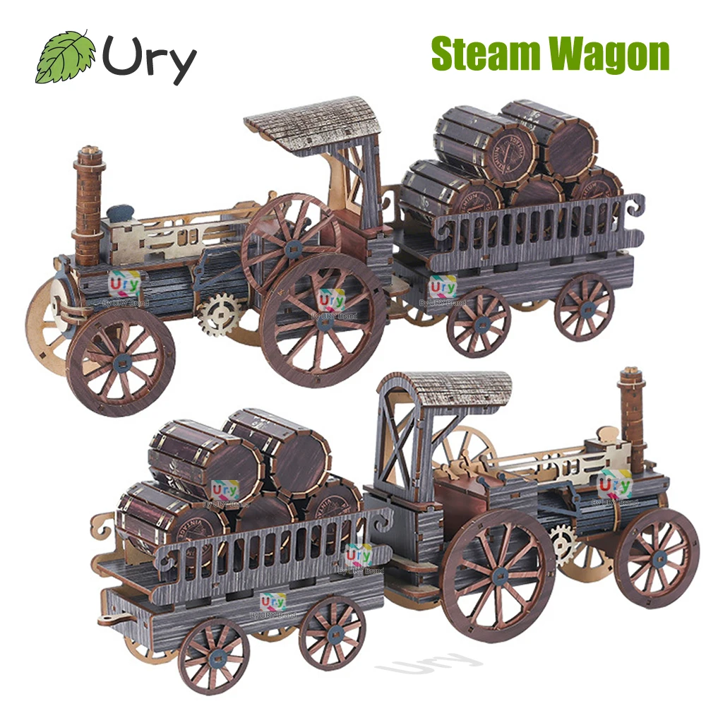 

Ury 3D Wooden Puzzle Movable Retro Colorful Steam Wagon Train Handmade Assembly Truck Model DIY Toys Decoration Gift for Adults