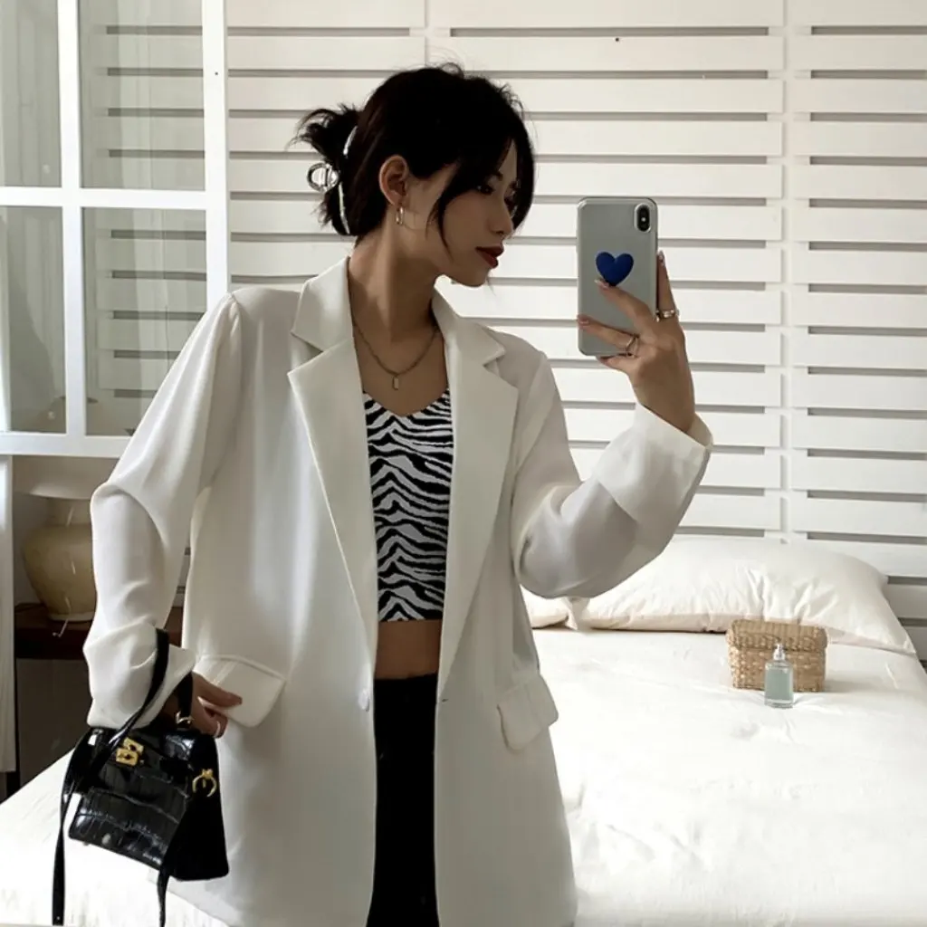 

Women's Lazy Style Elegant Mid-Length Suit Jacket Loose Casual Chic Top for Summer