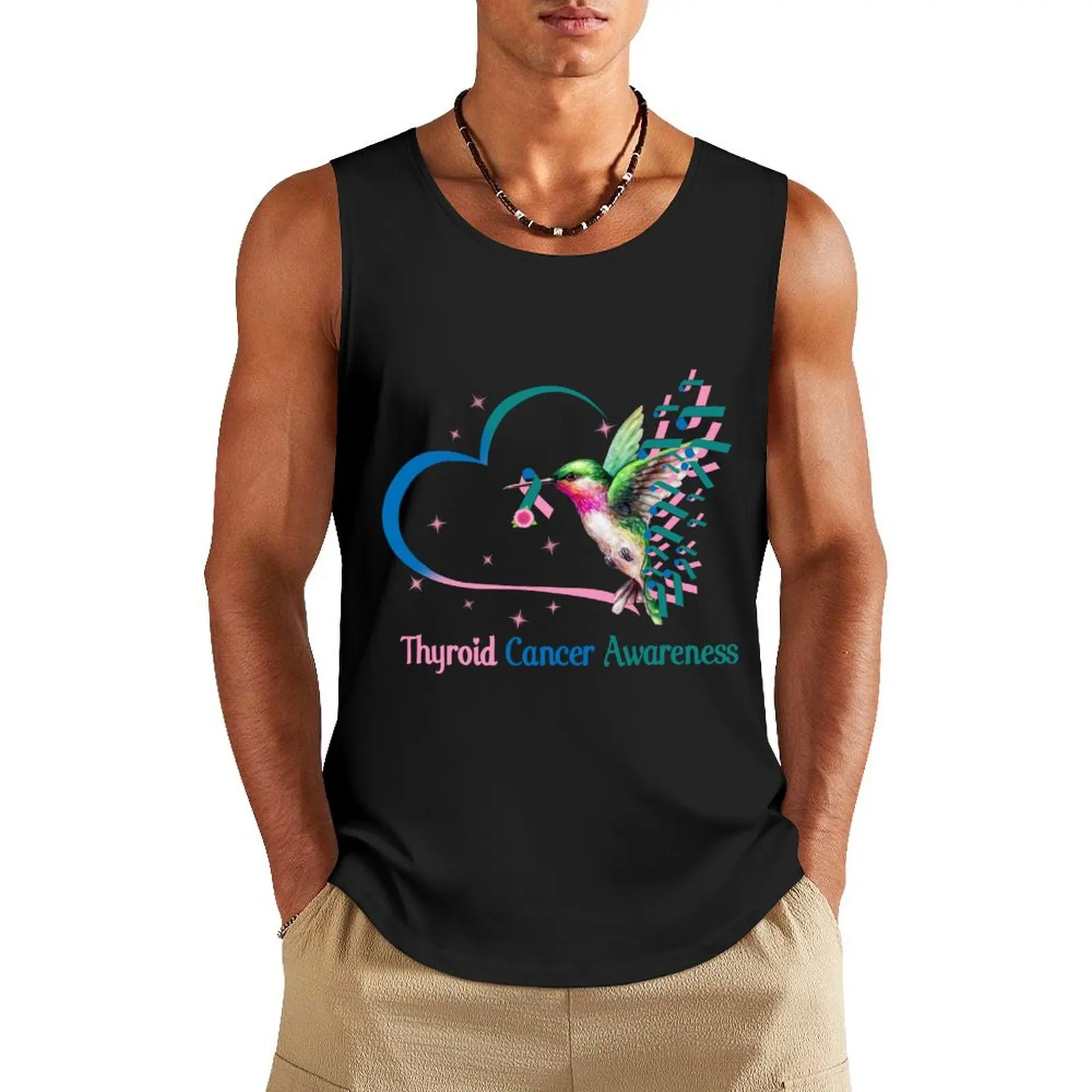 

Bird With Ribbon Thyroid cancer Awareness Gift For Thyroid cancer Warrior Mom Dad Tank Top gym for men ssssssssssssssss