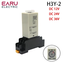 Delay Timer H3Y-2 DC12V DC24V DC36V With Base Socket  Power-on Delay Rotary Knob DPDT 0-60Min Timer Timing Time Relay