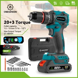 ONEGREEN 480N.M 13mm Brushless Electric Impact Drill Cordless Drill Electric Screwdriver Power Tools For Makita 18V Battery Pin