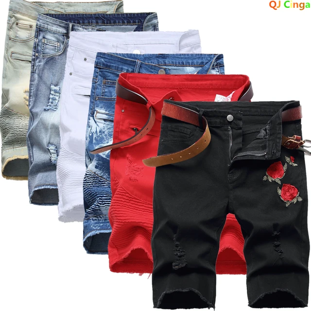 Red jean shorts mens clearance