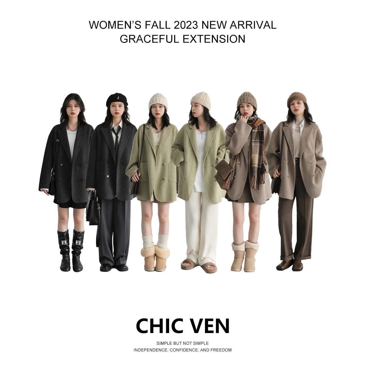 CHIC VEN Women's Woolen Coats Loose Casual Double Breasted Retro Double-sided Jacket Office Lady Outerwear Autumn Winter 2026