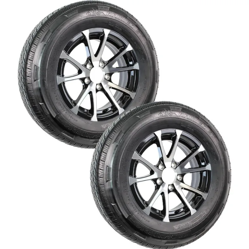 Radial Trailer Tire On Rim ST205 75R15 5 Lug Wheel Load Range D 4.5 Center Aluminum Black