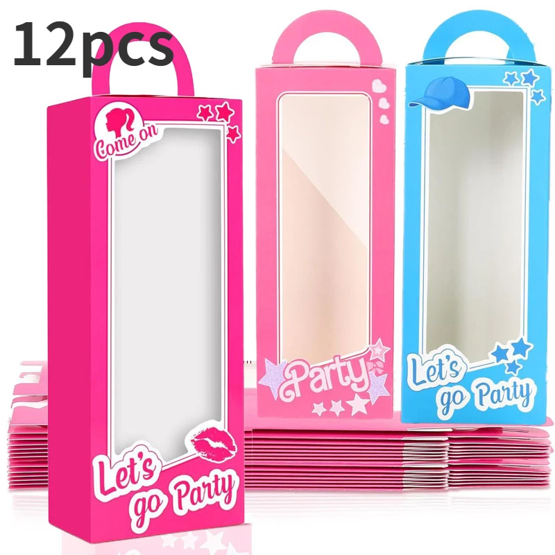 12PCS Barbie Box Party Decoration Pink Girls Gift Box Bag Candy Boxes Favor Bachelorette Birthday Party Baby Shower Supplies