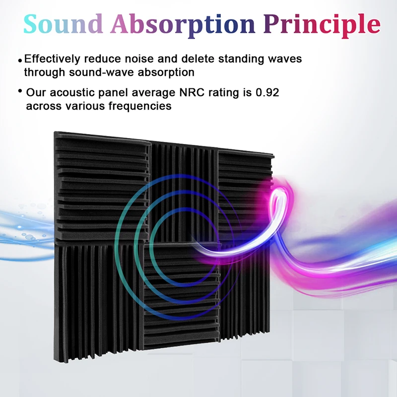 Soundproof Wall Foam Panel for Bedroom, Recording Booth, Sound Absorber, Acoustic Treatment, Self-Adhesive Sticker, 12Pcs