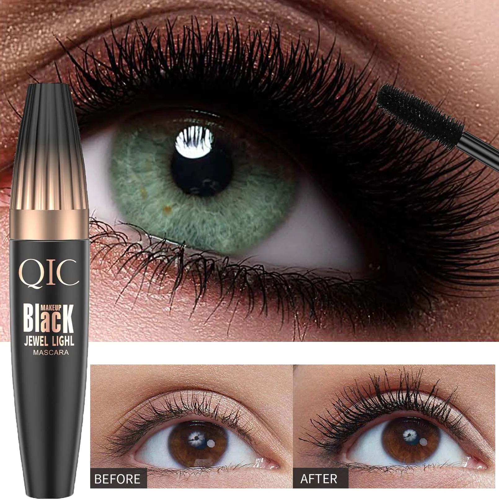 QIC Volumizzante Impermeabile 4D Mascara Arricciatura di Lunga Durata Ciglia Spesse Mascara Nero A Prova di Sbavature Strumenti di Trucco Degli Occhi Cosmetici