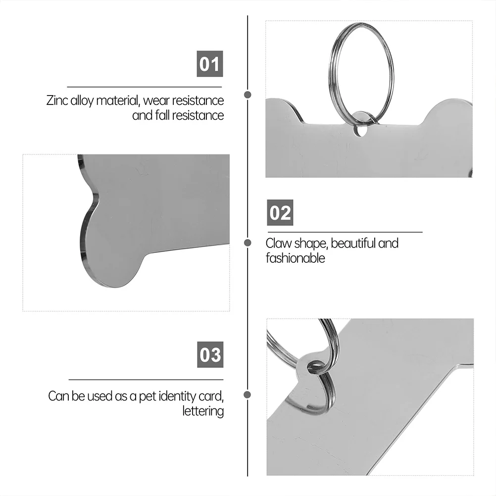 

6pcs Bone Design Stainless Steel Dog Tags For Puppy Cat Id Name Plate Collar Hanging Charm Tag Prevent Loss Durable Polished