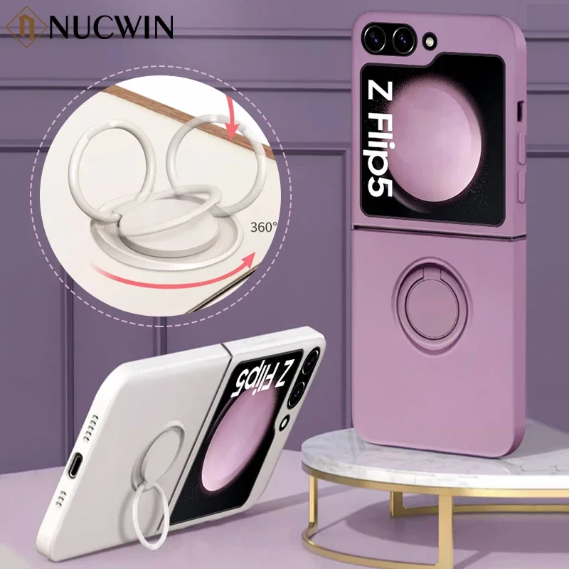 Luxury Ring Stand Magnetic Phone Case For Samsung Galaxy Z Flip 6 5 4 3 Bracket Skin Feel Silicone Cover For Samsung Z Flip 6 5