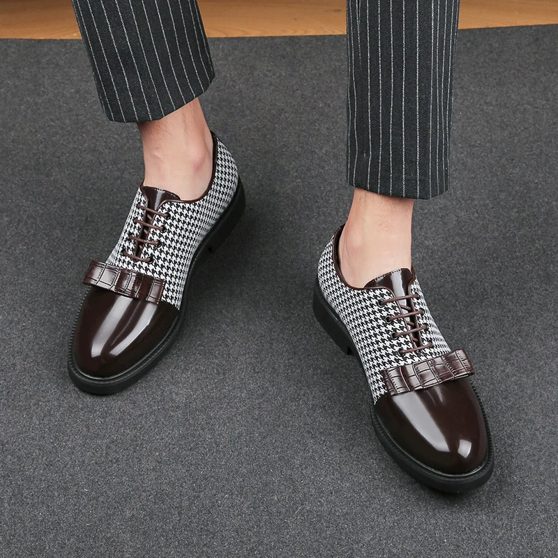 Men Bow Tie Loafers PU Splicing Low Heel Classic Professional Banquet Wedding Business Men Shoes Size 38-47