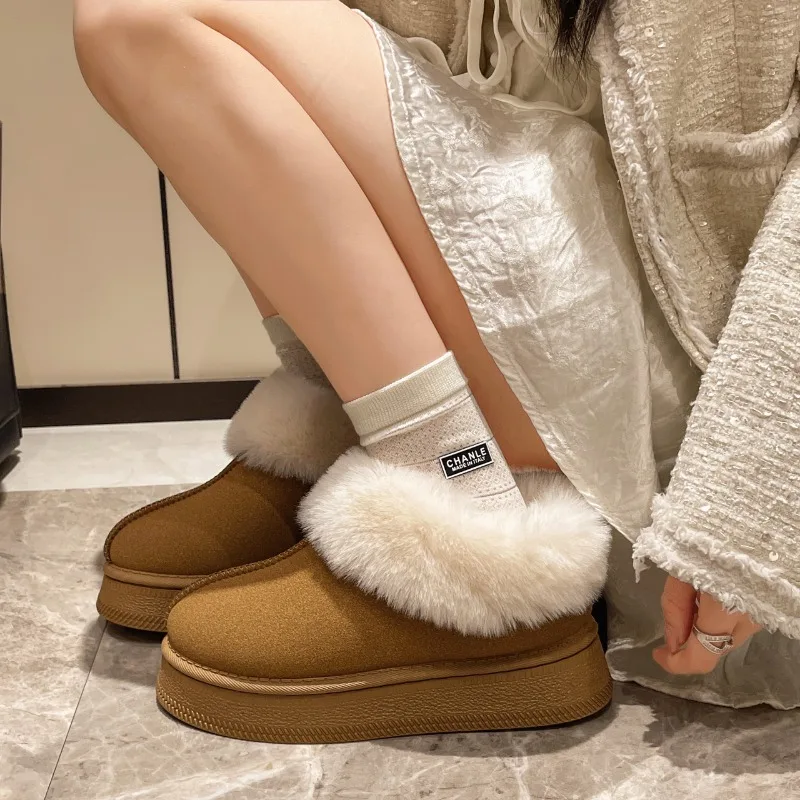 

Faux Fur Winter Boots for Women Non Slip Plush Snow Boots Woman Thick Bottom Warm Cotton Shoes Platform Botas Mujer