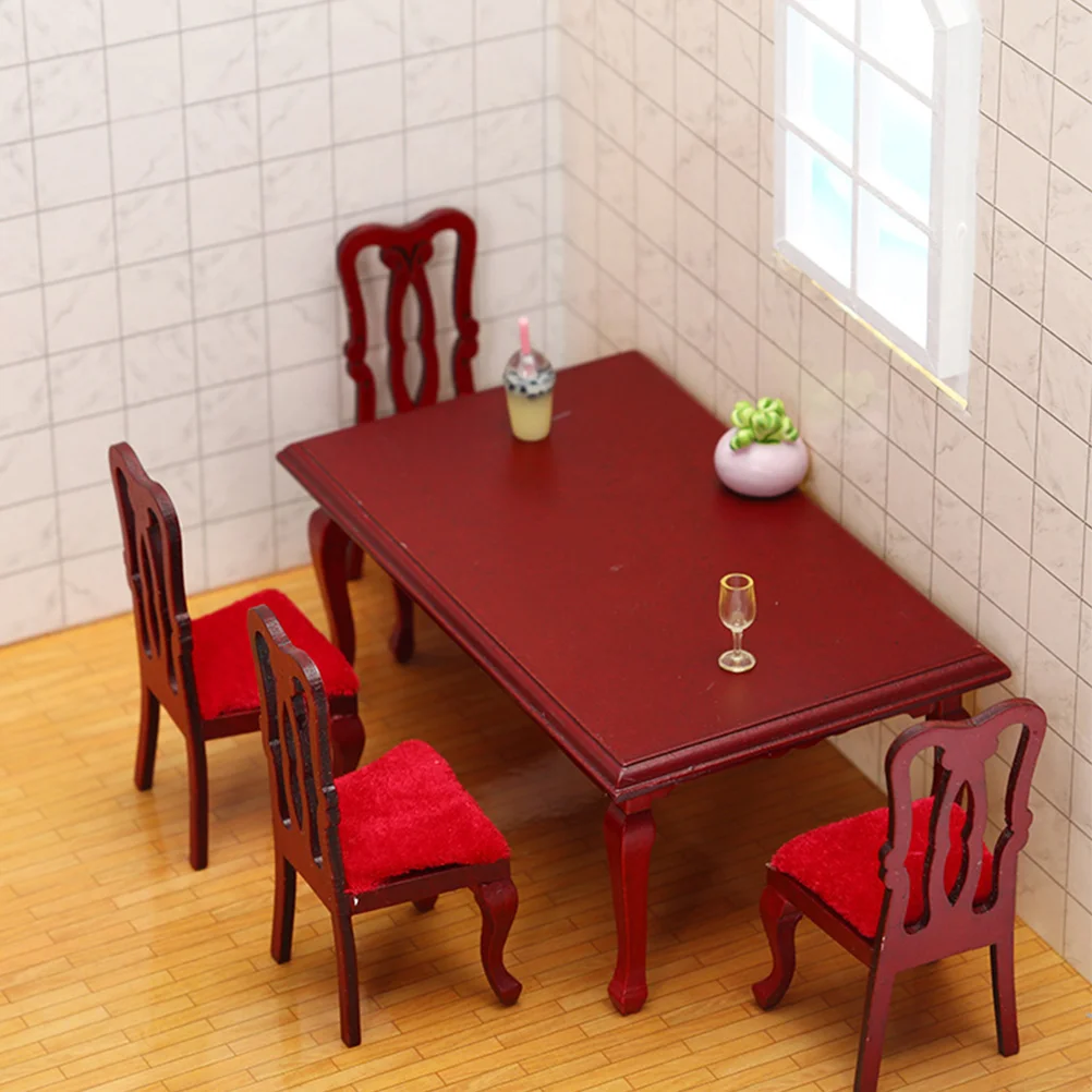 Juego de sillas de comedor Vintage, muebles de Casa pequeños, 1/12 mesa en miniatura a escala, taburete Premium