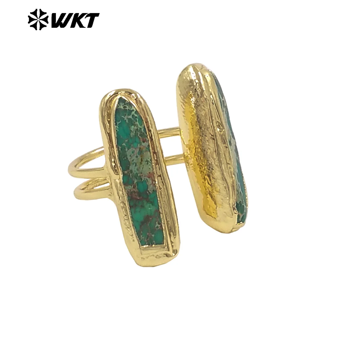 WT-R610 Popular Sale 18K Gold Plated Double Natural Gemstones Rings Adjustable Size As Female Fashion Daily Matching Jewelry