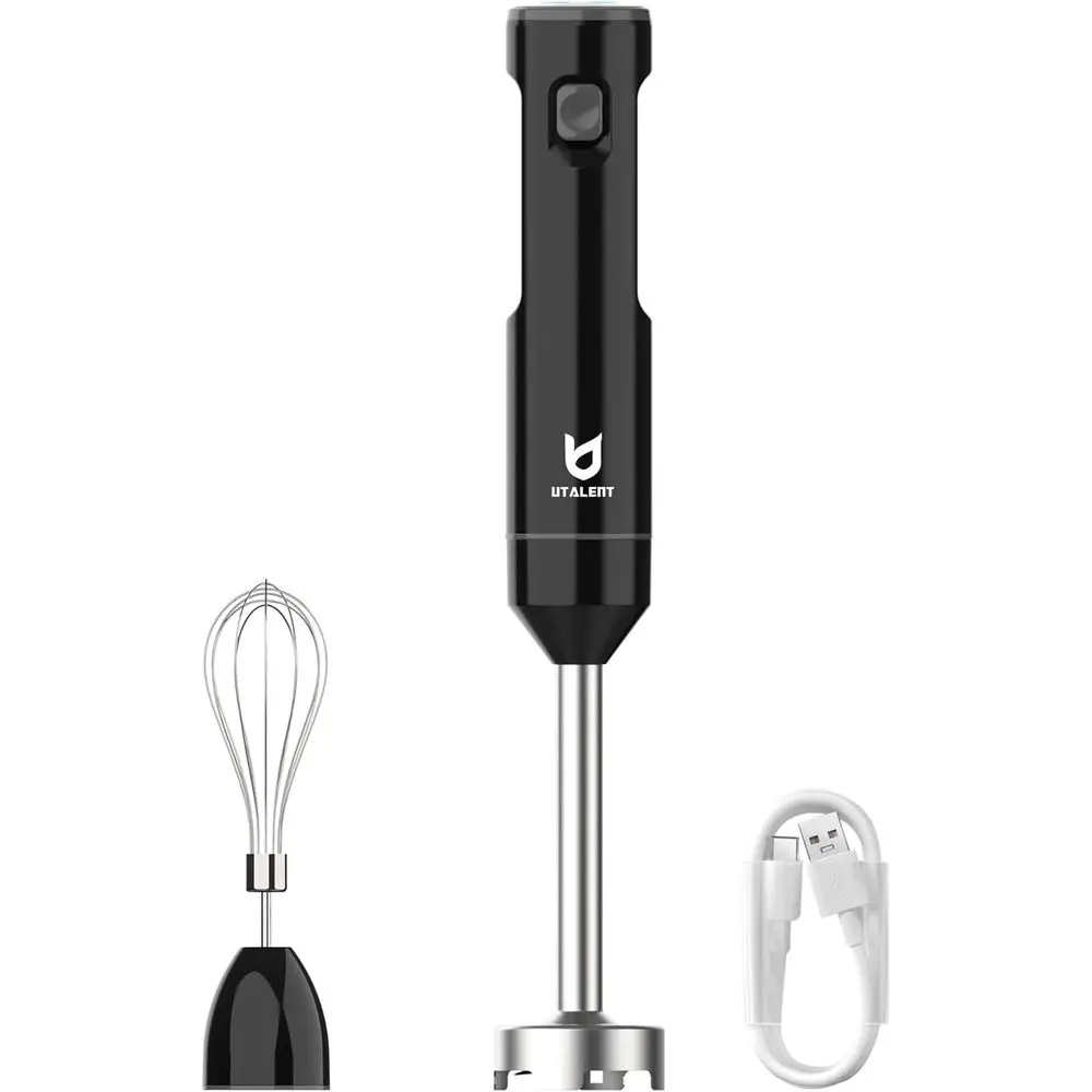 

Hand Blender, Variable Speed, Rechargeable with USB-C, Egg Whisk, Smoothies, Milkshakes, Soups - Black