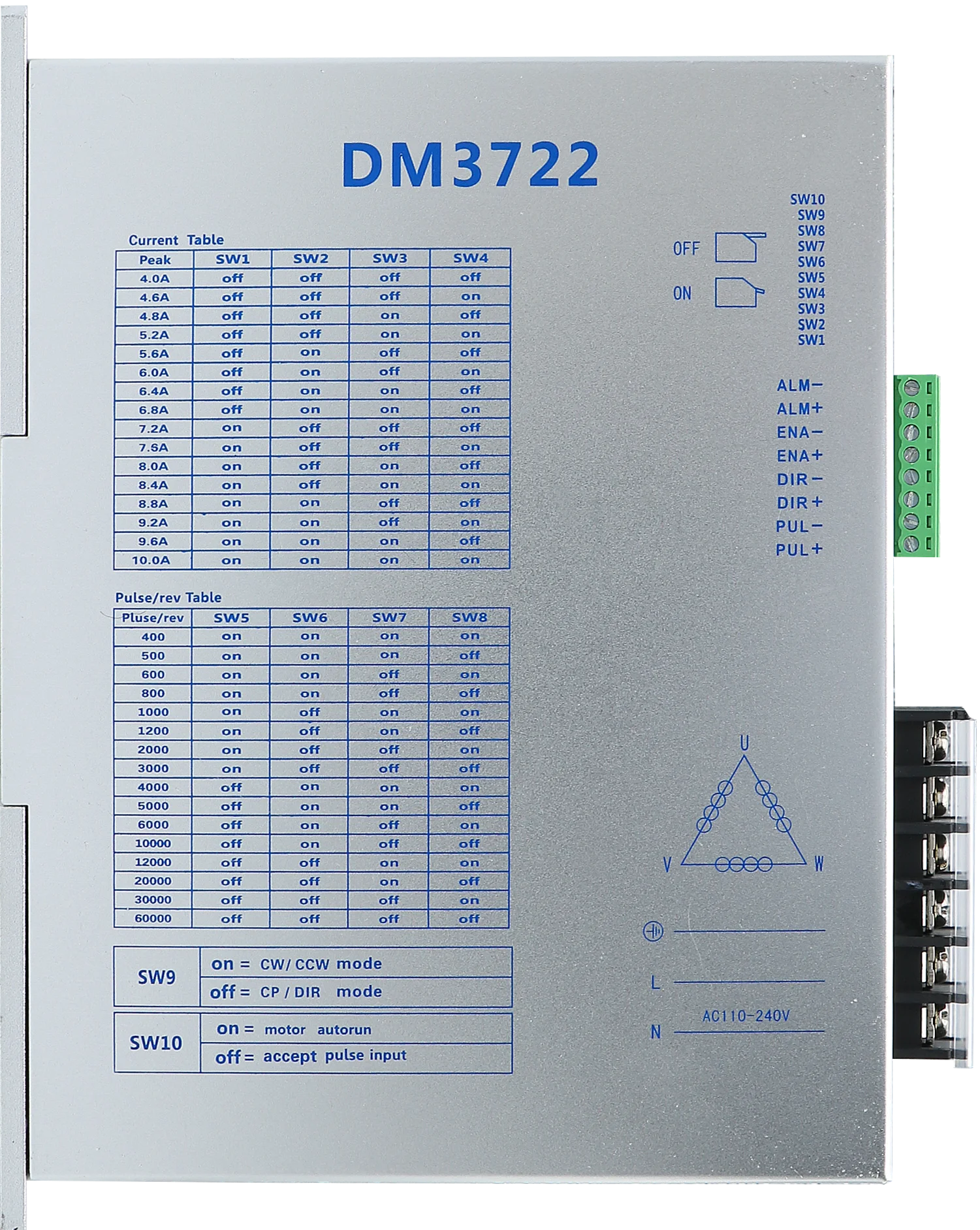 3-Phase Digital Stepper Motor Driver DM3722 for 110BYG350A/B/C/D/E Nema 42 Stepper Motor