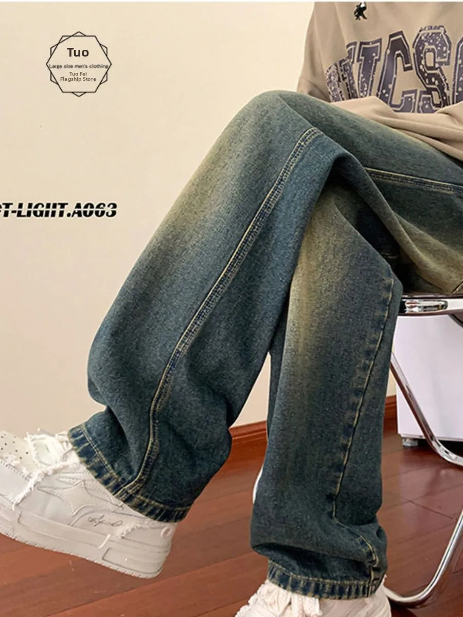 

Мужские джинсы aduated Wa в американском ретро-стиле, прямые брюки в стиле High Street, прочные, из смесового хлопка и полиэстера, длинные штаны