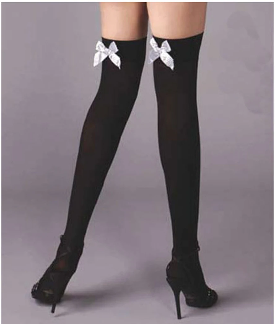 Medias sexys con lazo para mujer, calcetines altos hasta el muslo por encima de la rodilla, negros, elásticos, a la moda, de primavera