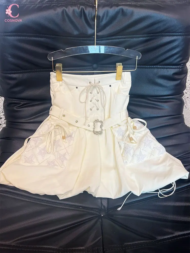 

Punk Harajuku Light Color High Waist Drawstring Belt Women Mini Skirt Lace Up Buckle Pocket Decor Skirt Chic Streetwear Clothes