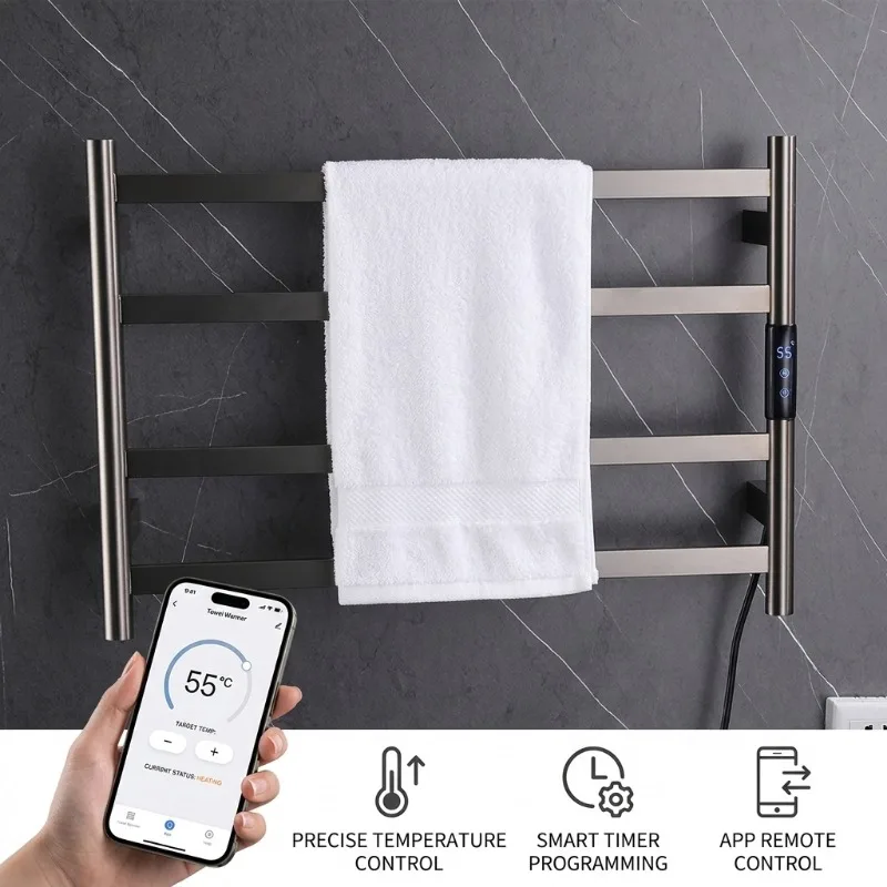 Hot Popular Flat Wall Mount Hotel Bathroom Towel Rack Electric Heat Stainless Steel Towel Rack