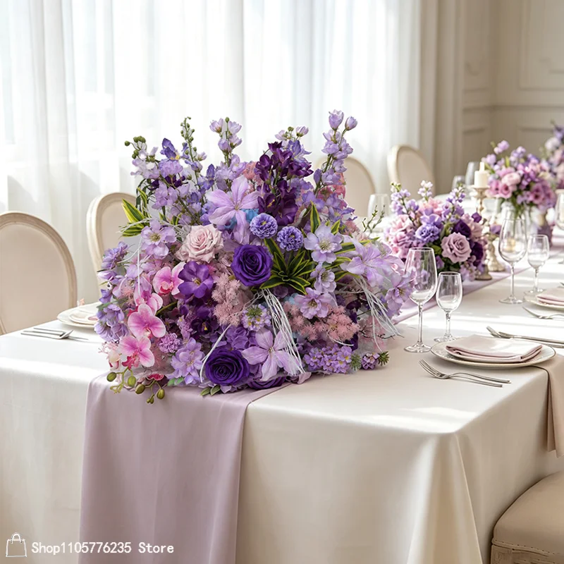 Hochzeitsbankett-Tischdekoration Künstliche Lila Blumenarrangements Rosen-Orchideen-Blumengesteck für Party-Event Heimdekoration – Detail 4