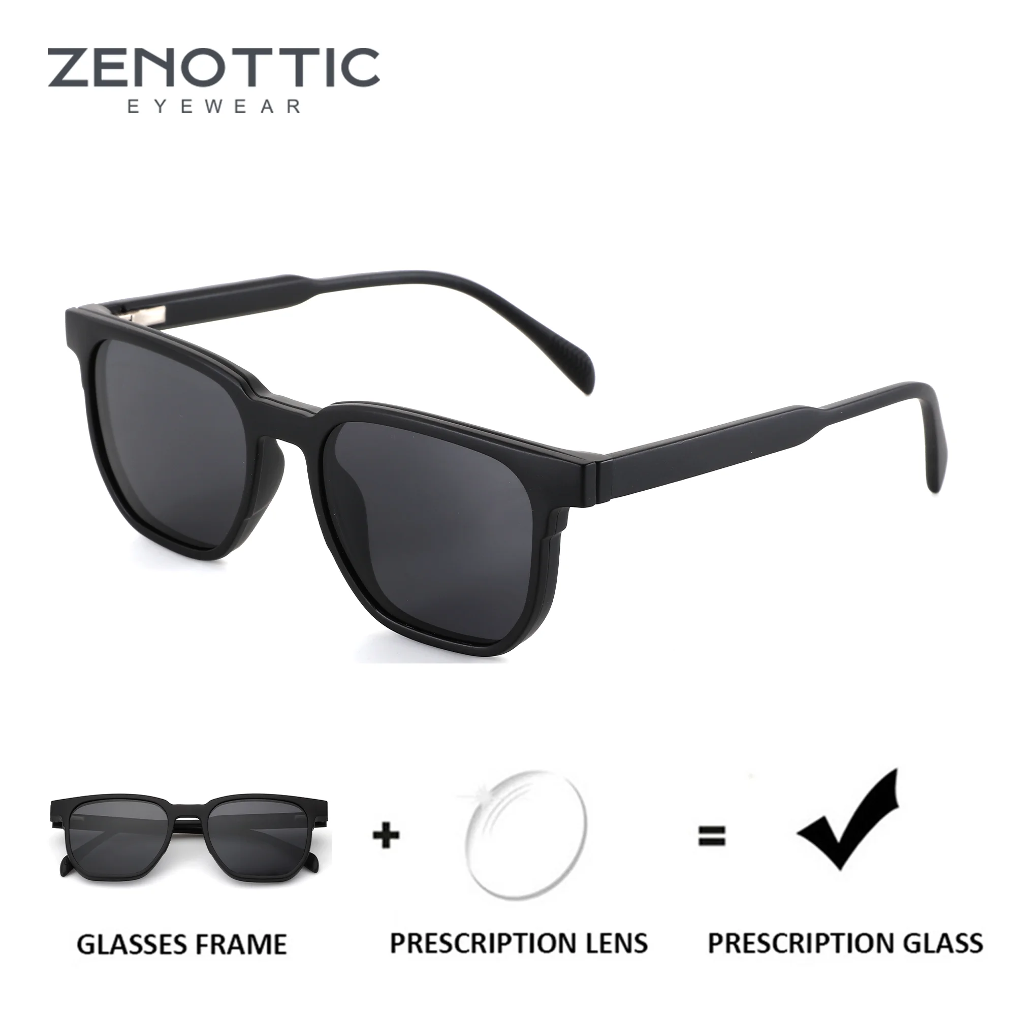 ZENOTTIC Square Magnetic Clip-on Polarized Prescription Glasses For Men UV400 Protection Optical Sunglasses
