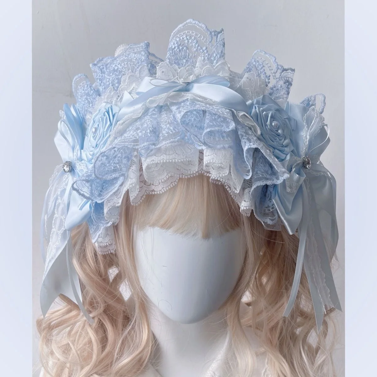 flower tiara blue Lolita cosplay y2k accessories rose hair bands lace hair bow gothic lolita accessories hair ties harajuku