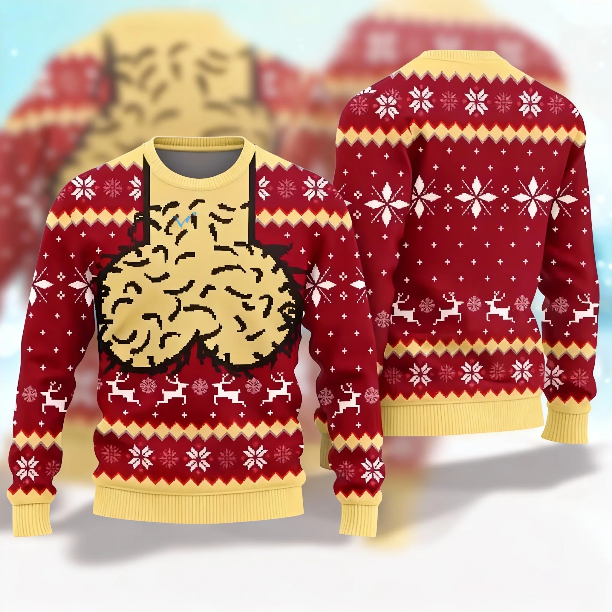 

2026 Уродливый рождественский свитер для мужчин и женщин с курицей и гирляндами, джемпер с длинными рукавами и круглым вырезом, повседневный пуловер