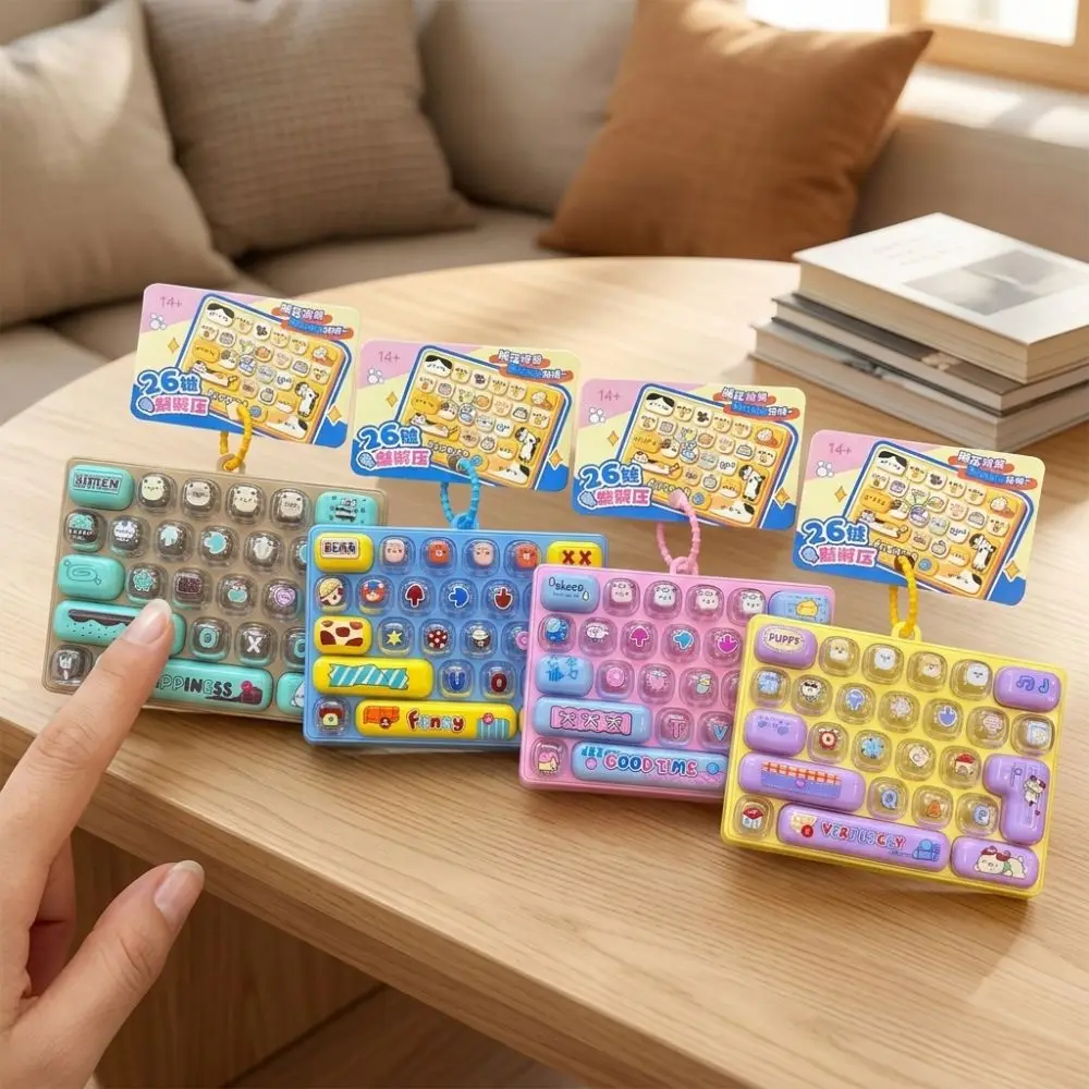 Press-Type 26 Key Keyboard Keychain Clear Key Sounds Clickable Keys Mechanical Fidget Keyboard Sensory Plastic