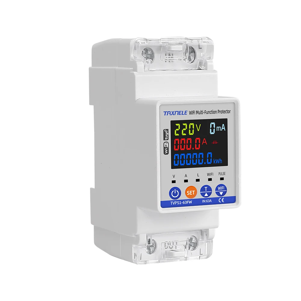 

63A WIFI Tuya Smart Energy Meter Kwh Metering Circuit Breaker Timer Voltage Current Earth Leakage Protection Smart Life
