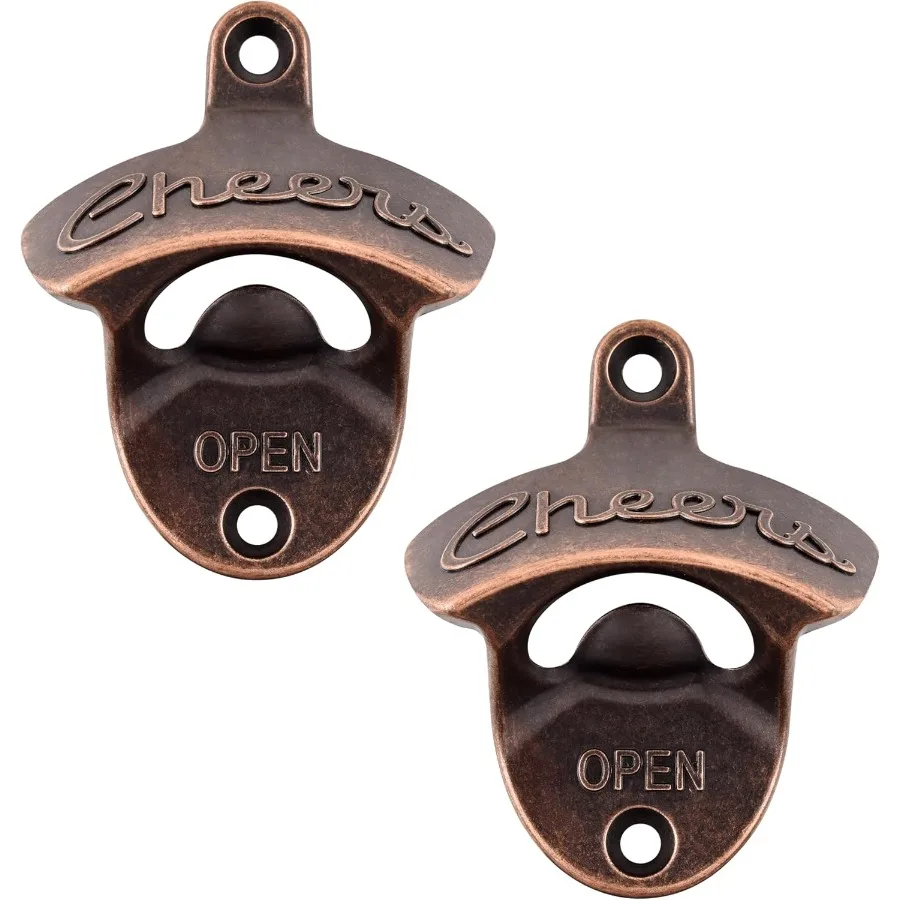 

Винтажная открывалка для бутылок Cheers, настенная открывалка для пивных крышек, установленная на стойке, античная медь, упаковка из 2 шт.