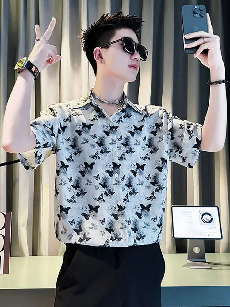 

Ice Silk Men's irt Summer Trendy Brand f Sve Tie Dye ort Sve Loose Fit Youthful Sle Thin Material Button Closure