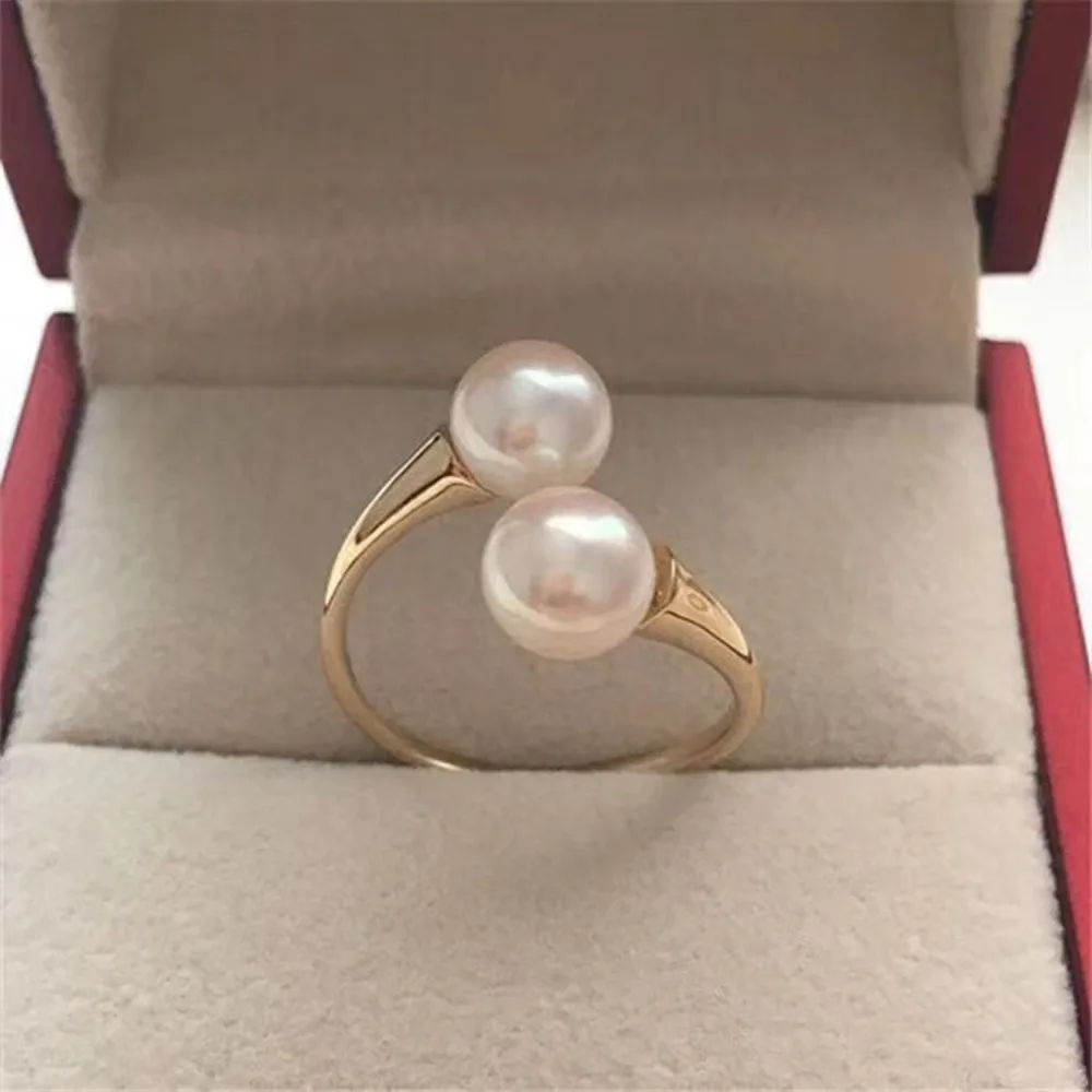 

3pcs DIY Pearl Accessories 925 Silver Double Bead Pearl Ring Ring Air Holder K Gold Version Women, with 7-8mm Round Beads